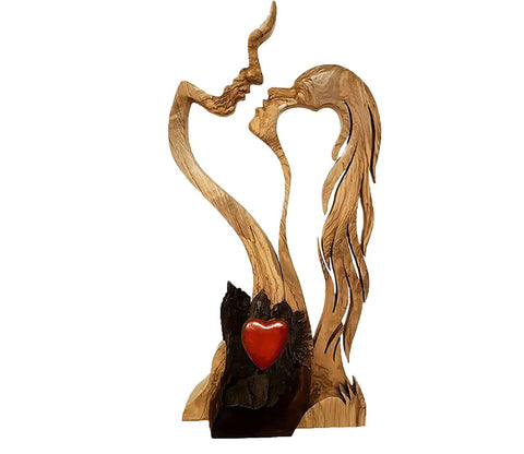 Statue amoureux en bois 25 cm