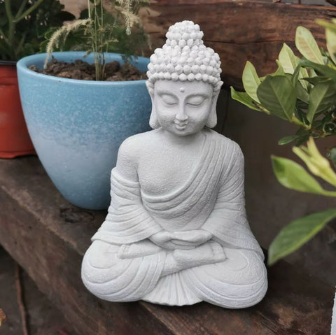 Statue Bouddha gris pour extérieur 23 cm