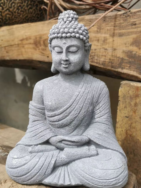 Statue Bouddha gris pour extérieur 23 cm