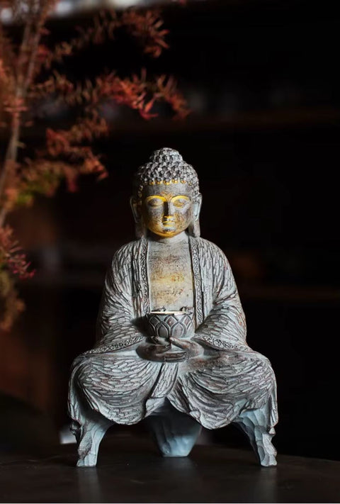 Statue Bouddha zen en résine pour extérieur 27 cm