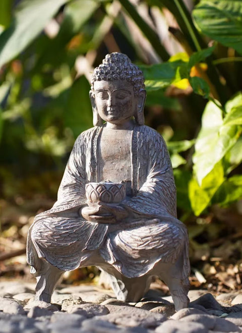 Statue Bouddha zen en résine pour extérieur 27 cm