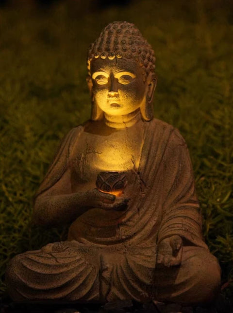 Statue Bouddha en résine avec lumière, compatible extérieur 24 cm