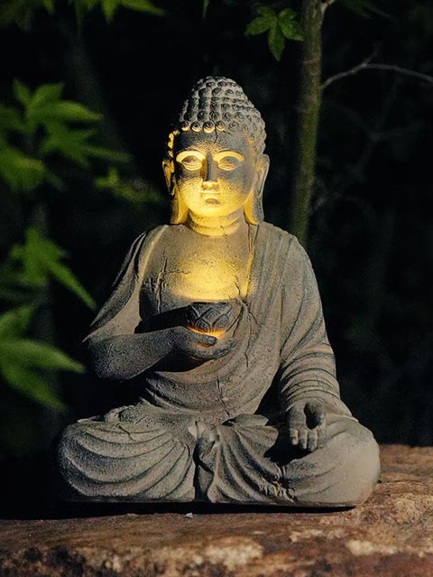 Statue Bouddha en résine avec lumière, compatible extérieur 24 cm