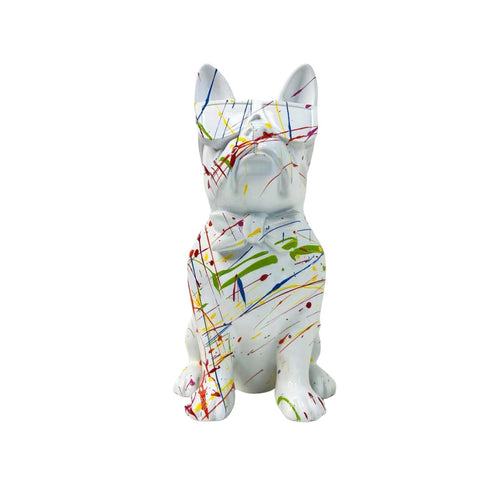 Statue bouldogue avec lunette blanc 25 cm