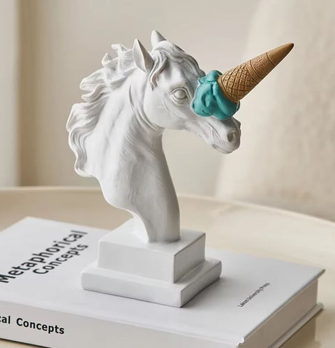 Statue buste cheval licorne (glace) 17 cm