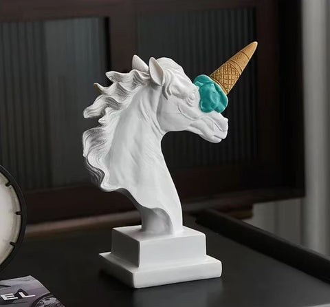 Statue buste cheval licorne (glace) 17 cm