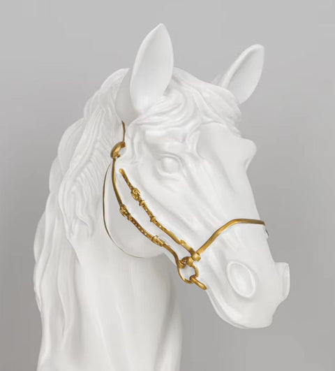 Statue buste tête de cheval blanche et dorée 30 cm