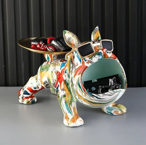 Statue chien bouledogue pop art avec plateau 20 cm