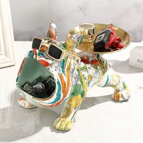 Statue chien bouledogue pop art avec plateau 20 cm