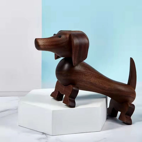 Statue chien teckel style nordique en bois 10 cm