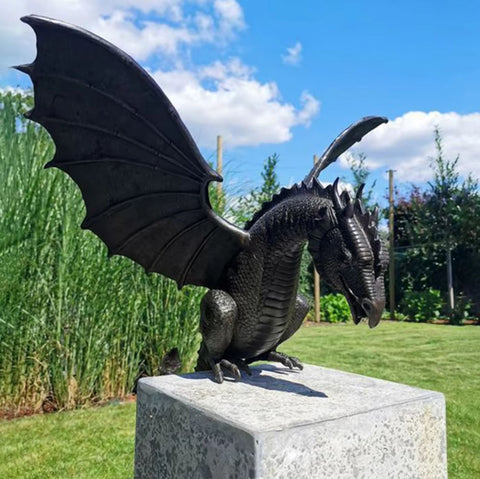 Statue dragon en résine d'extérieur / jardin - compatible fontaine - 30 cm