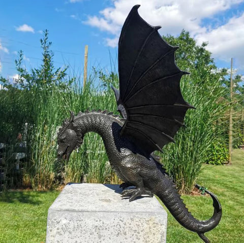 Statue dragon en résine d'extérieur / jardin - compatible fontaine - 30 cm