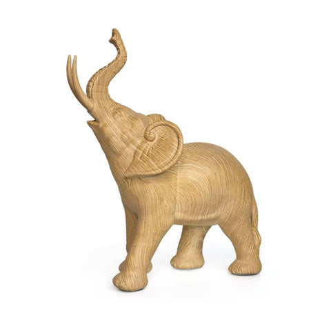 Statue éléphant en résine imitation bois chêne clair 18 cm