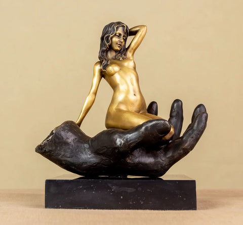 Statue Femme Nue en Bronze sur Socle en Marbre 22 cm