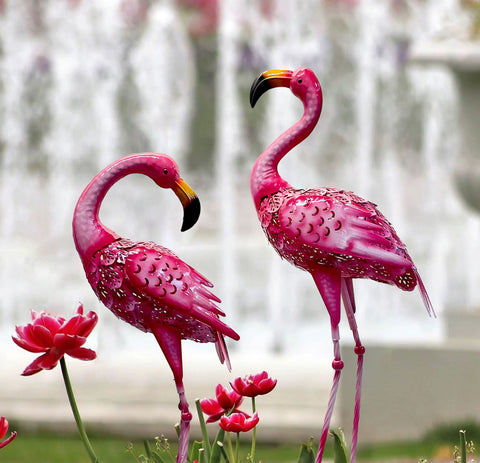 Statues flamant rose extérieur / jardin - (lot 2) - 80 cm