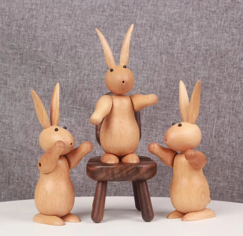 Statue lapins en bois style nordique 15 cm