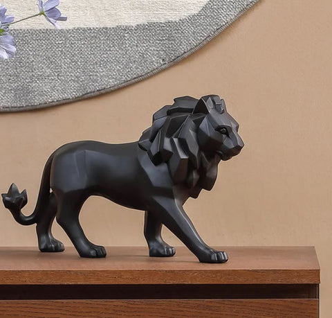 Statue lion debout origami noir 27 cm