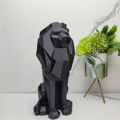 Statue lion origami noire 26 cm