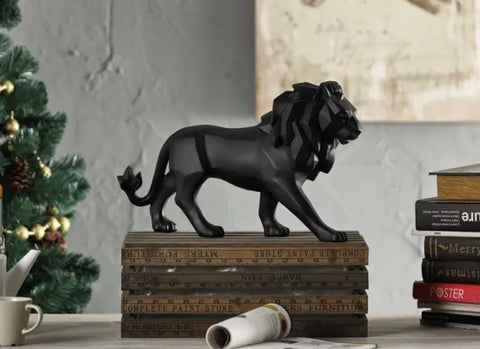 Statue lion debout origami noir 27 cm