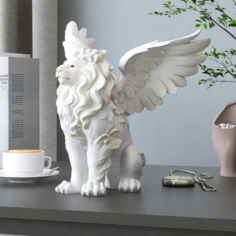 Statue lion ailé blanc 27 cm