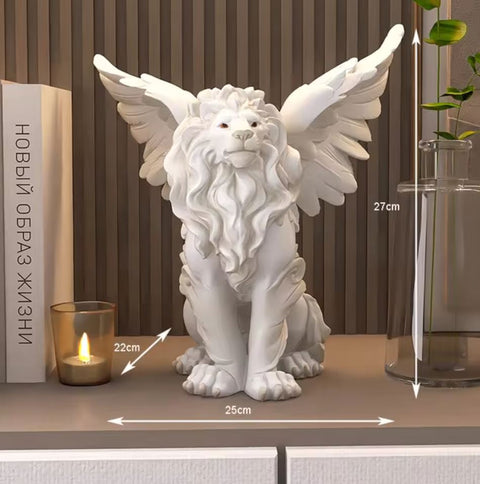 Statue lion ailé blanc 27 cm