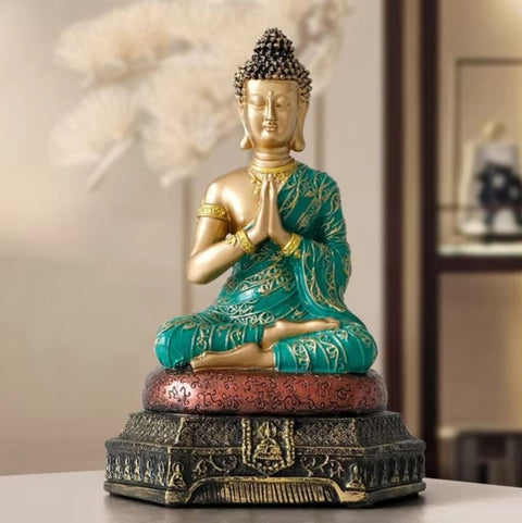 Statue Bouddha Amitabha vert / dorée 23 cm