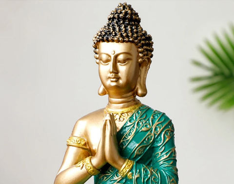 Statue Bouddha Amitabha vert / dorée 23 cm