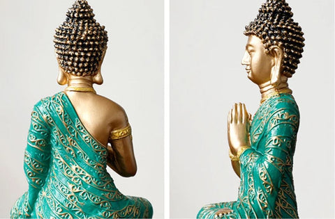 Statue Bouddha Amitabha vert / dorée 23 cm