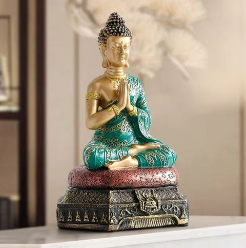 Statue Bouddha Amitabha vert / dorée 23 cm