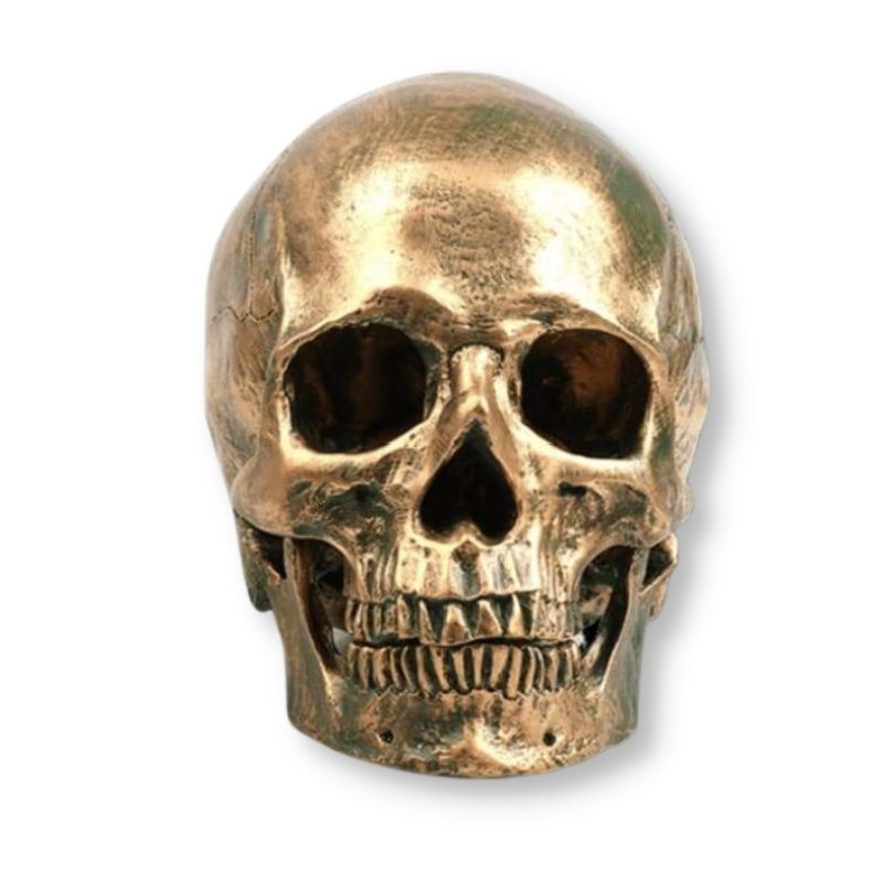 Décoration crâne doré sur socle en marbre gris design